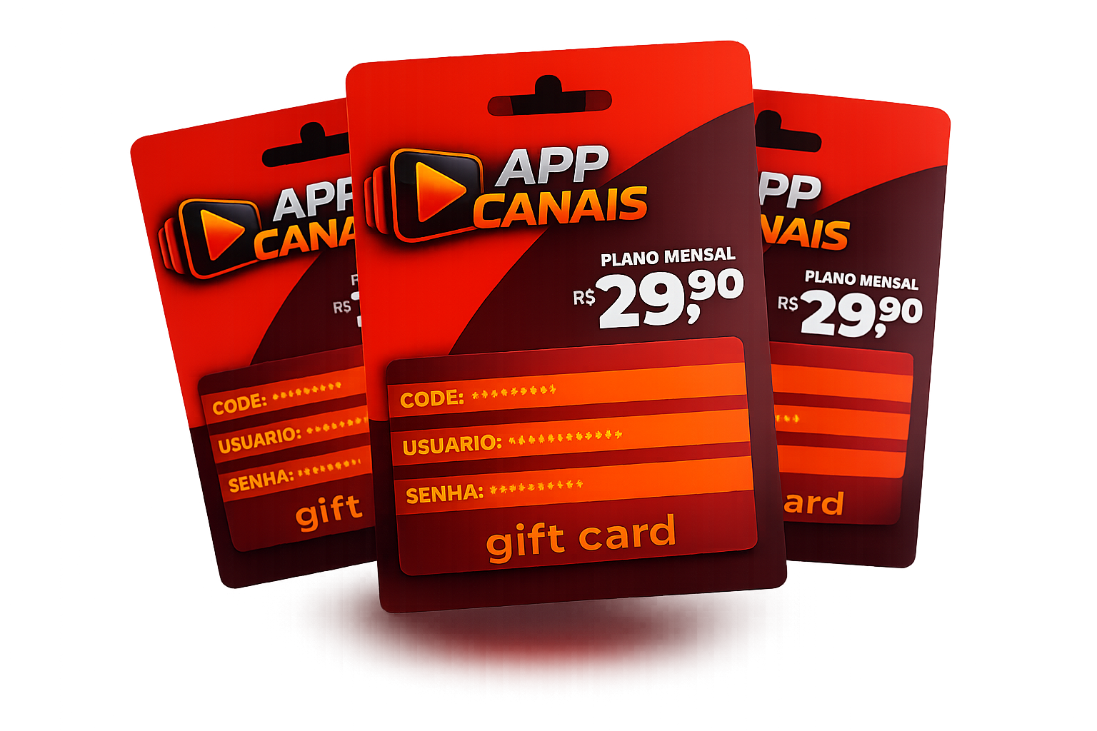 Conjunto de Gift Cards de acesso do APP CANAIS
